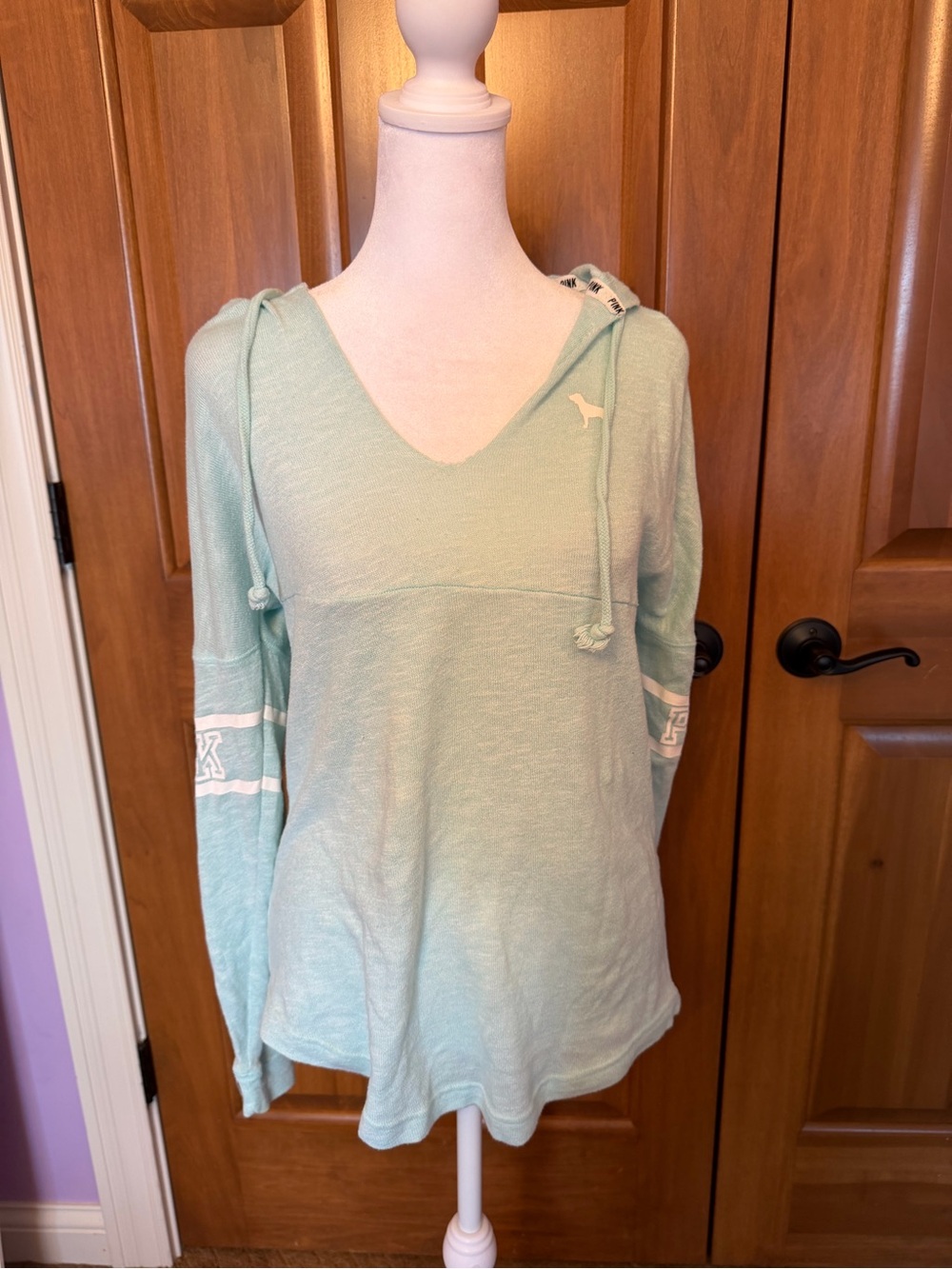 Victoria’s Secret PINK Pullover Heathered Teal Hooded Top Women’s Size XS